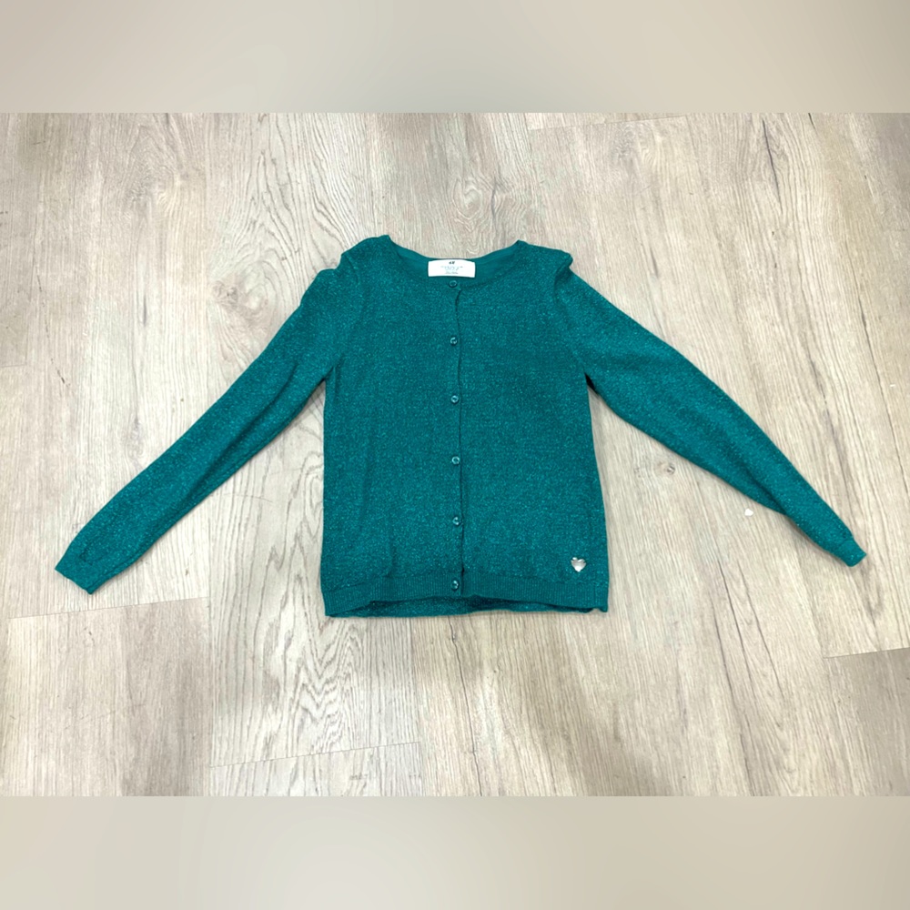 Fun, soft, knit cardigan with glittery threads, size 8/10, like new, sparkly.